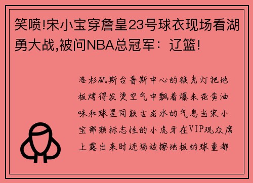 笑喷!宋小宝穿詹皇23号球衣现场看湖勇大战,被问NBA总冠军：辽篮!