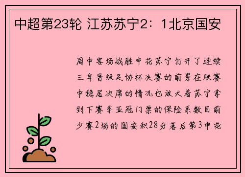 中超第23轮 江苏苏宁2：1北京国安