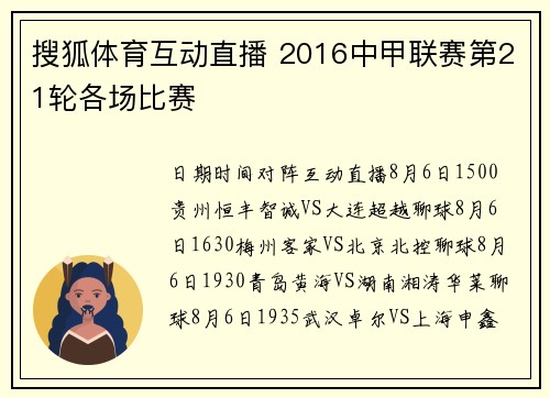 搜狐体育互动直播 2016中甲联赛第21轮各场比赛